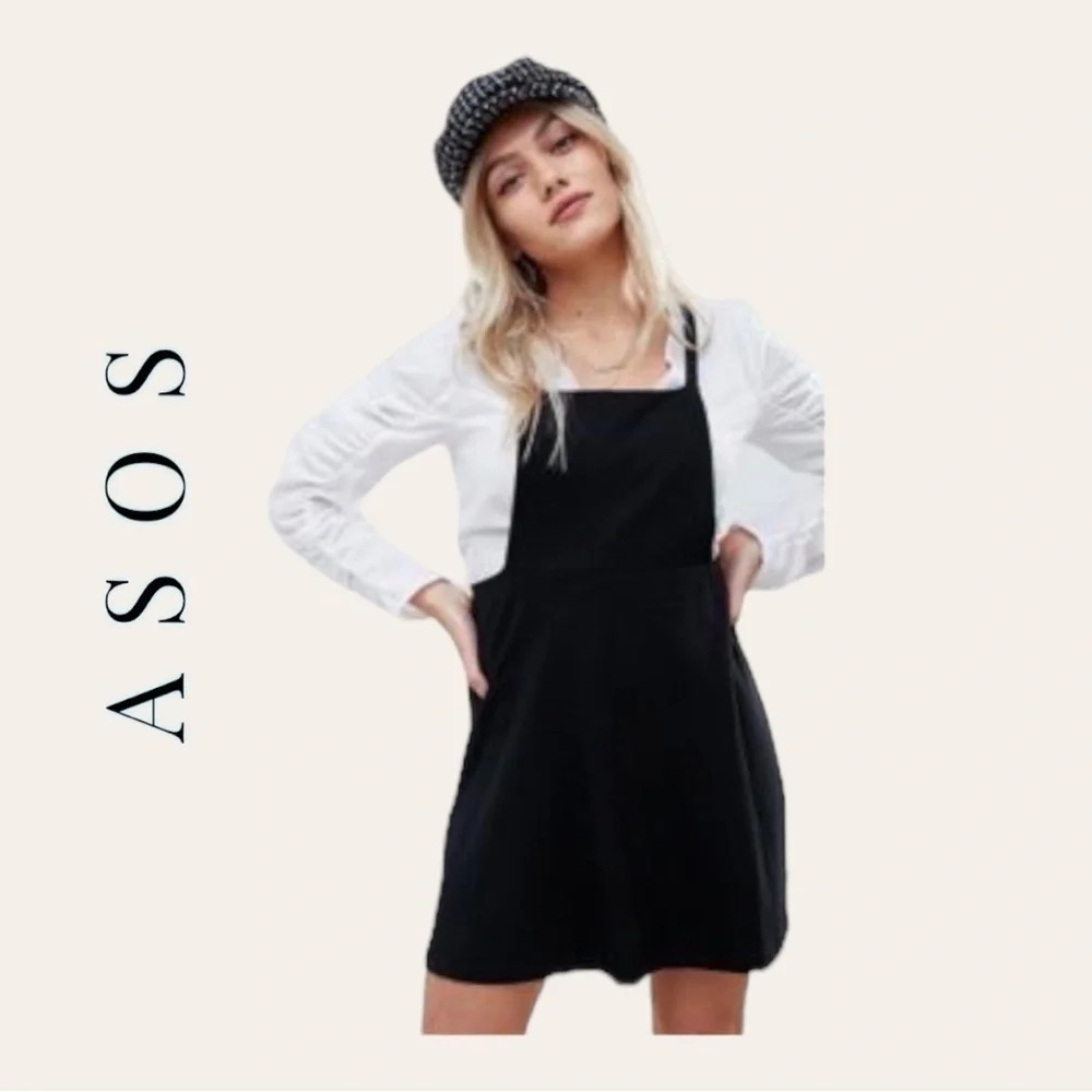 0443W.‎ ASOS OVERALL MINI DRESS BLACK IN COLOR SIZE 4 SPAGHETTI STRAPS